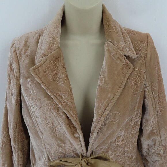 Old Navy Womens Small Beige Velvet Embroidered Flower Collared Jacket Coat Y2K - Picture 2 of 15